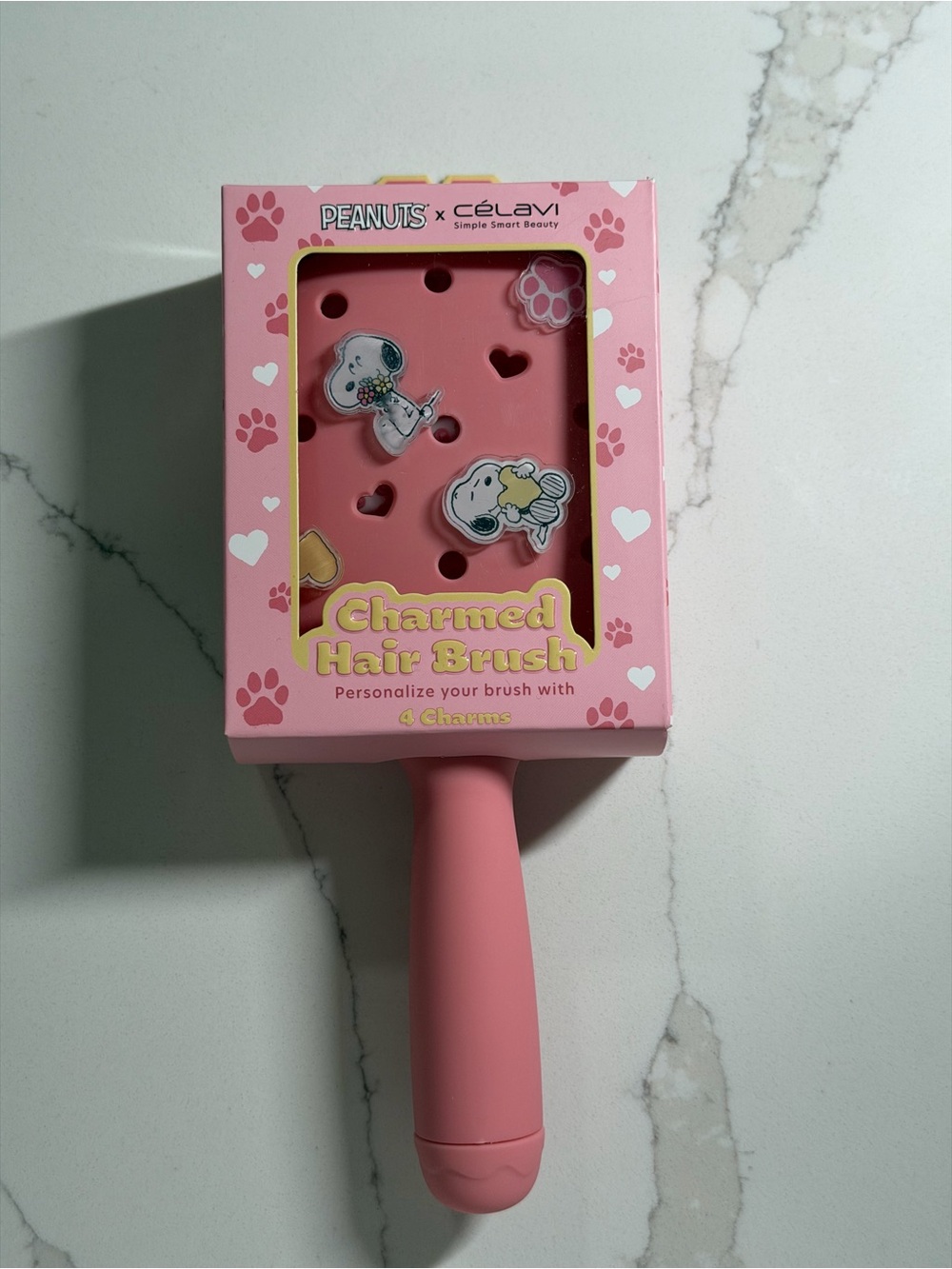 Célavi × Peanuts Charmed Hair Brush with 4 Snoopy Charms & HiddenCleaner NEW